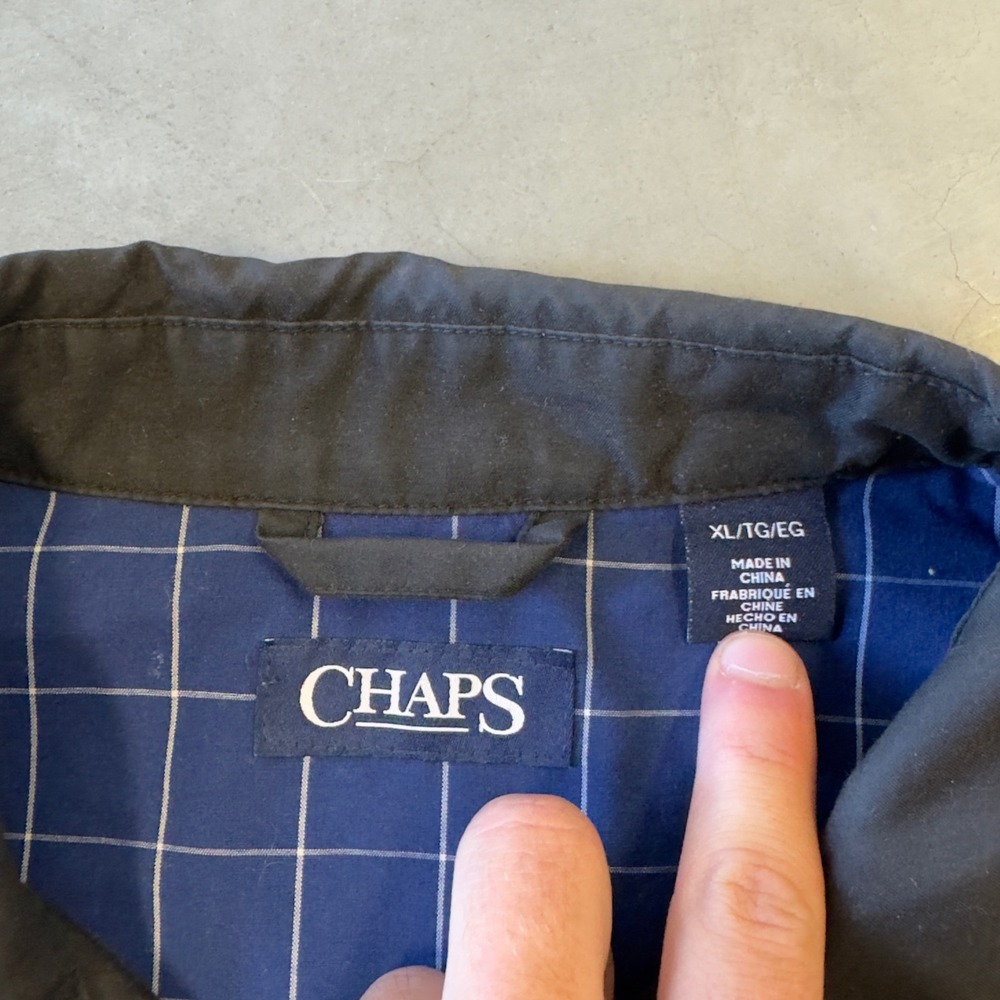 Chaps Mens XL Black Full Zip Harrington Jacket Windbreaker Plaid Lined Casual - Picture 2 of 6